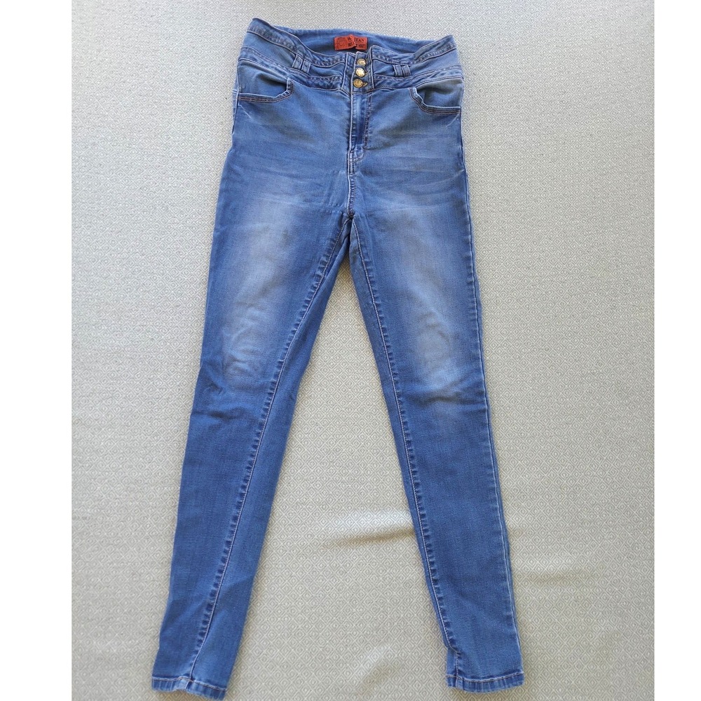 Wax Jean Skinny Jeans Womens 13/31 Blue Butt I Love You High Rise Triple Button